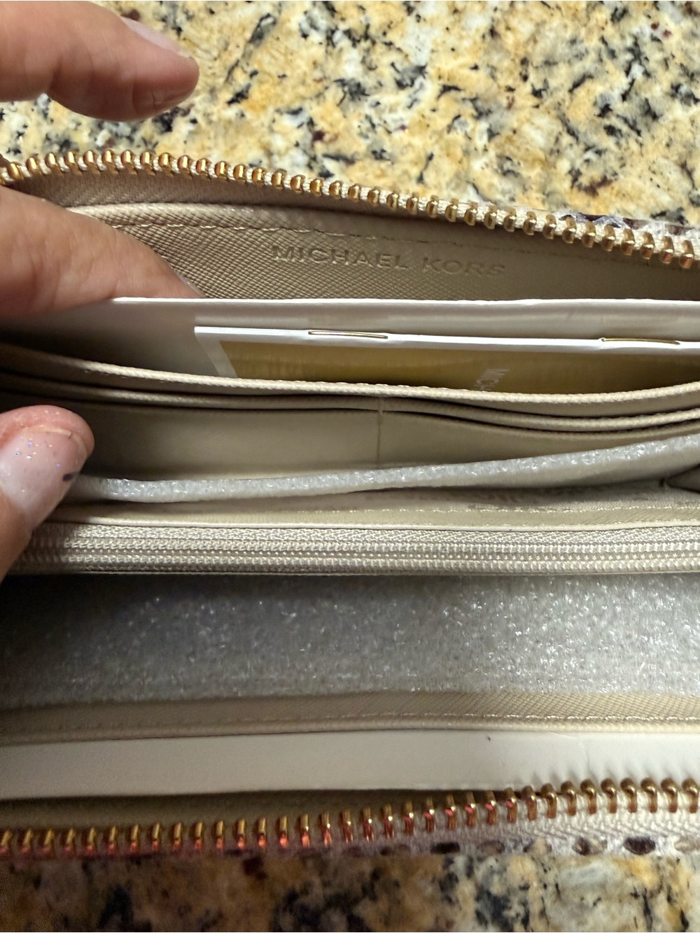 Michael Kors Snake-Print Zip Clutch in Brown and Taupe with Gold Hardware - Picture 3 of 5